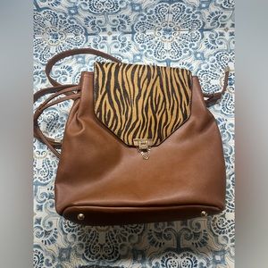 Dune London Woman’s New Browncalf Hair Leather Animal Print Backpack